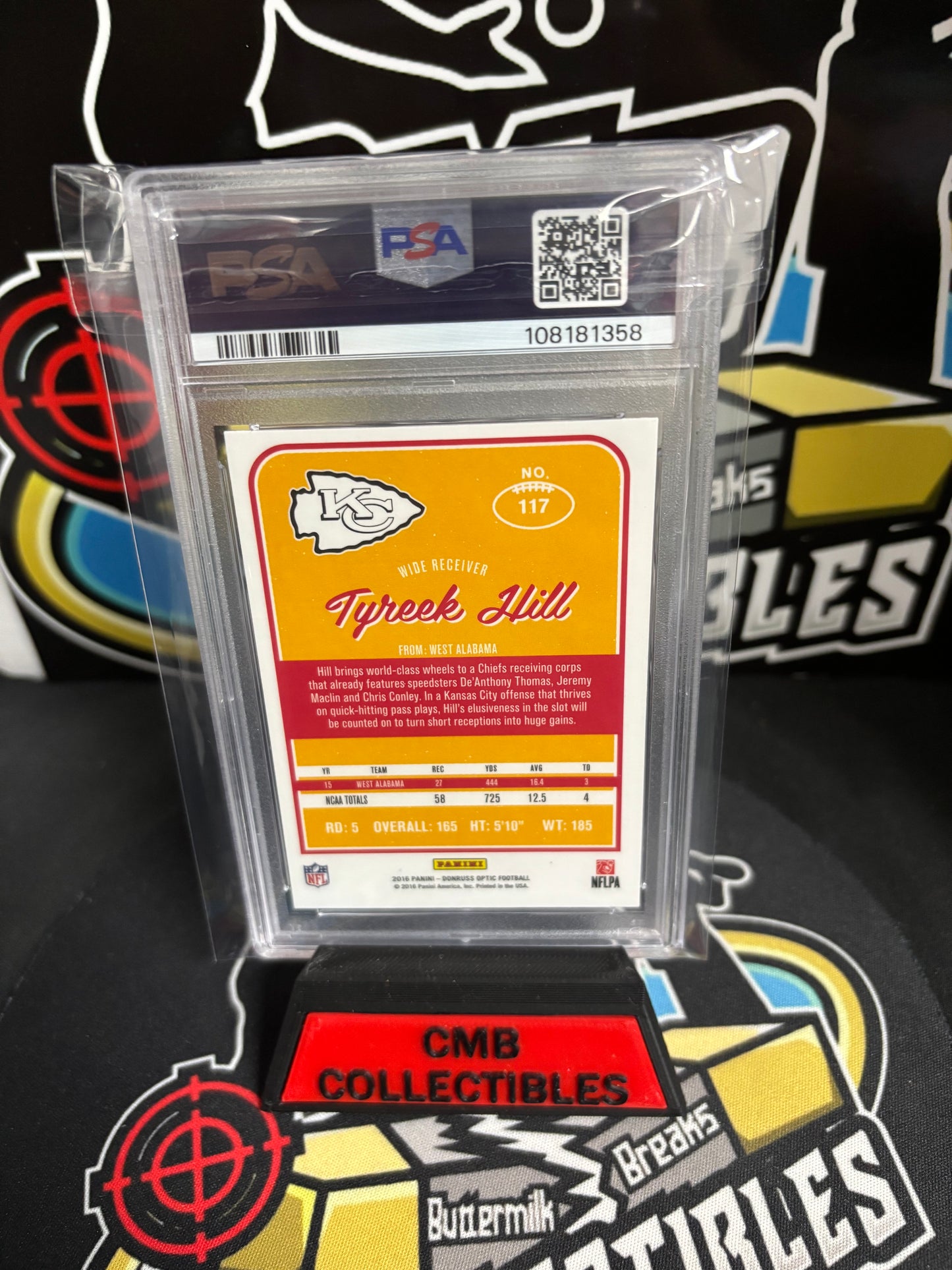 2016 Panini Donruss Optic Tyreek Hill #117 RC. PSA 9.