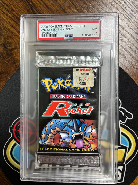 2000 Pokemon Team Rocket Gyarados Thin Rocket PSA Slabbed Pack! PSA:NM 7! Pop 4!