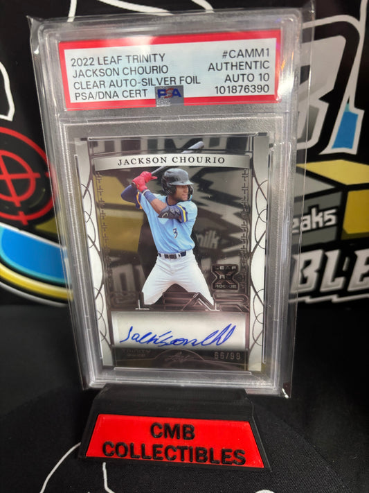 2022 Leaf Trinity Jackson Chourio Clear Silver Foil # CAMM1 Limited Autograph 66/99 RC! PSA 10.