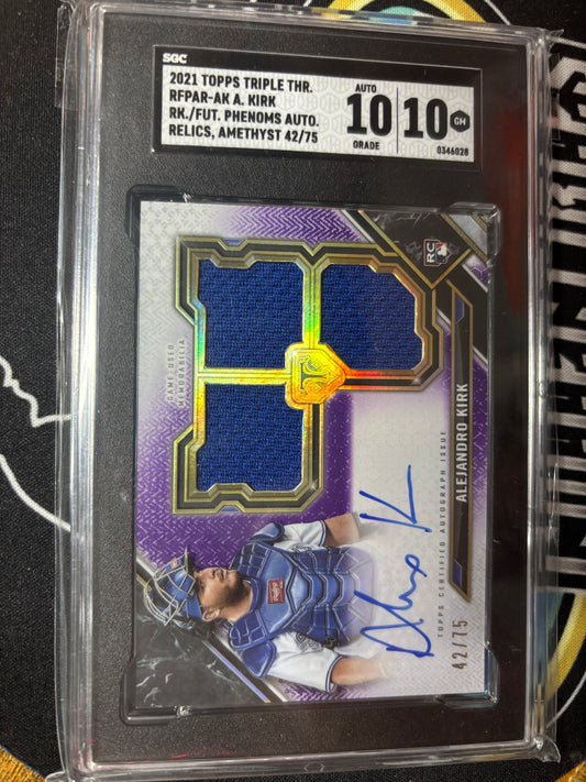2021 Topps Triple Threads Alejandro Kirk RC Triple Patch Autograph Limited! SGC Graded 10/10! Numbered 42/75!