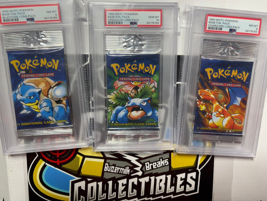 1999 WOTC Pokemon Base Long Foil Pack PSA Graded Set!