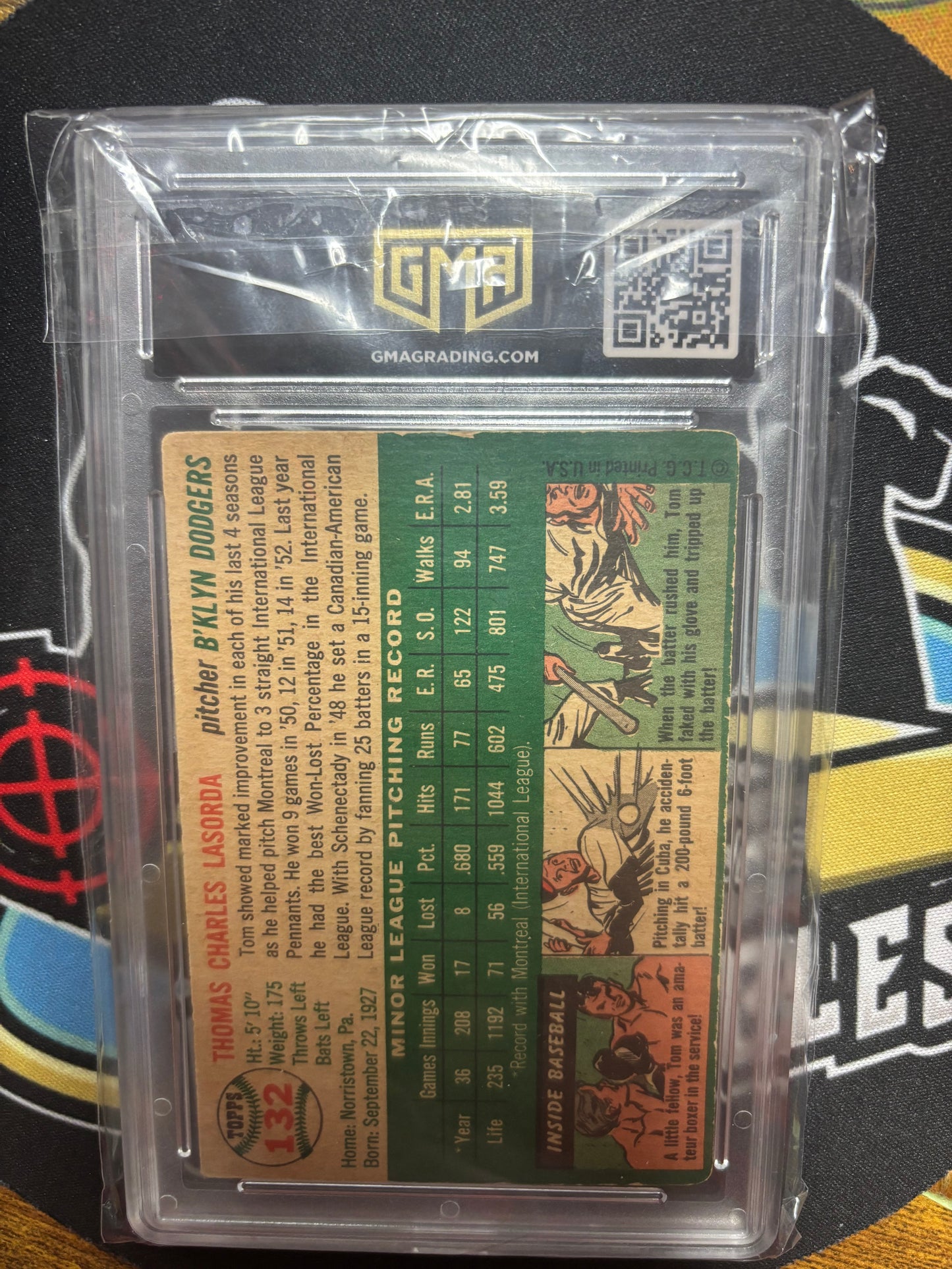 1954 Topps Tom Lasorda RC Graded GMA 4.