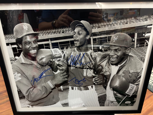 Mike Tyson, Darryl Strawberry and Dwight Gooden Triple Auto Framed 16x20 Print. JSA COA!