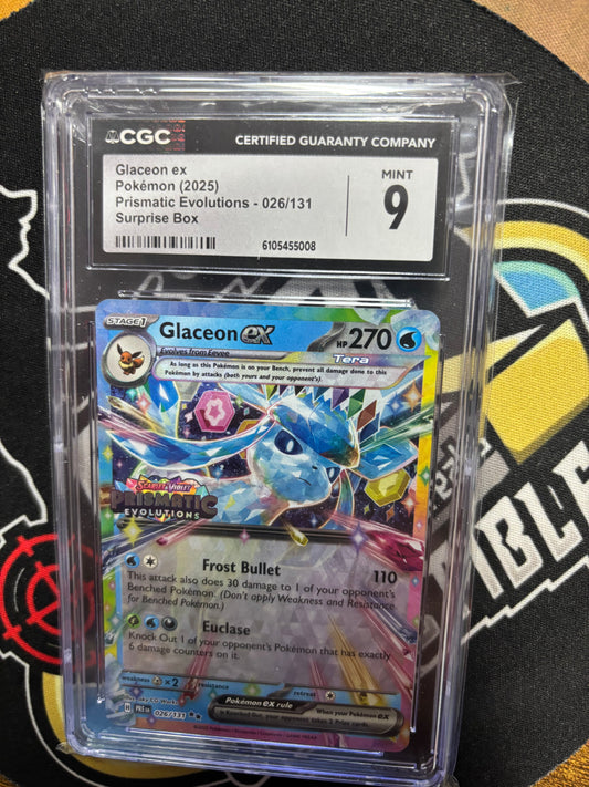 2025 Pokemon Glaceon ex Prismatic Evolution 026/131 Surprise Box CGC 9