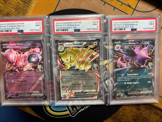 2025 Pokemon Team Rocket's Mewtwo, Persian, Nidoking  #216 PSA 9 (All Set).