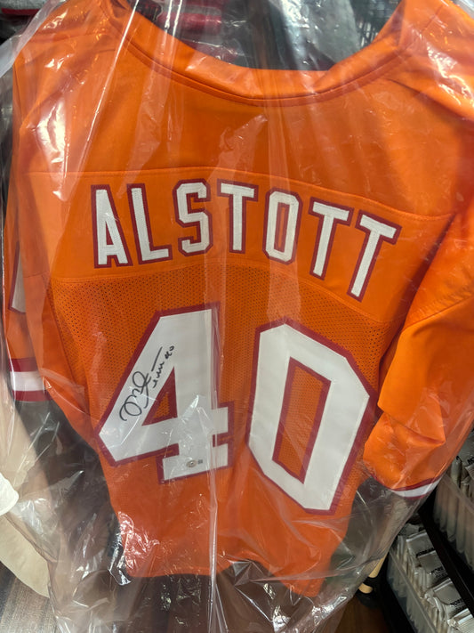 Mike Allstot Tampa Bay Throwback Autographed Jersey. Beckett COA.