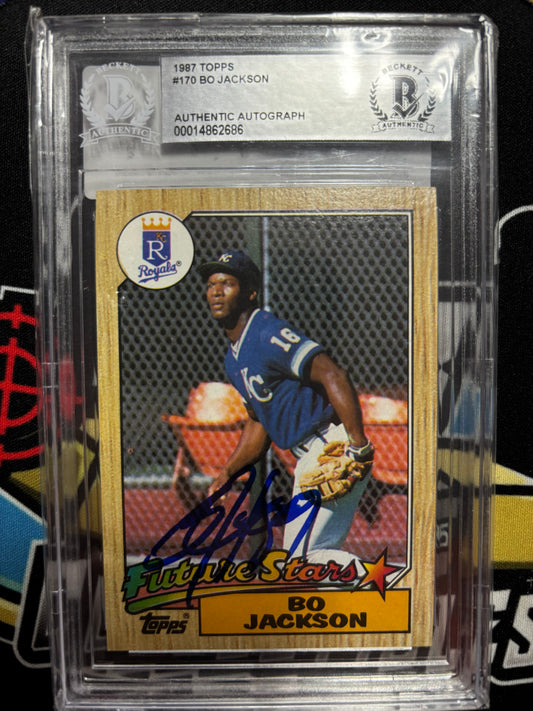 1987 Topps Bo Jackson RC #170 Future Stars IP Autograph Beckett Authenticated and Slabbed.