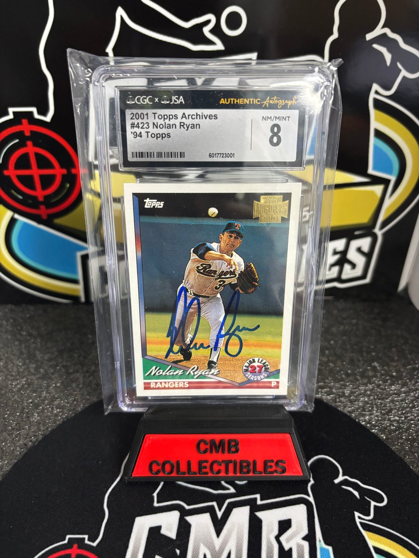 2001 Topps Archives Nolan Ryan IP Auto CGCxJSA! Slabbed Authentic Auto and CGC graded 8