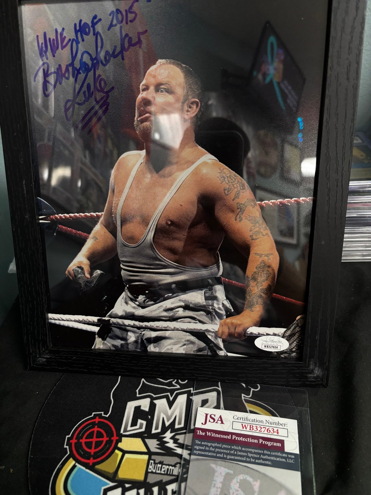 Luke "Bushwacker" WWF Autographed 8x10 Photo. JSA COA. Framed. "HOF 2015" Inscribed.
