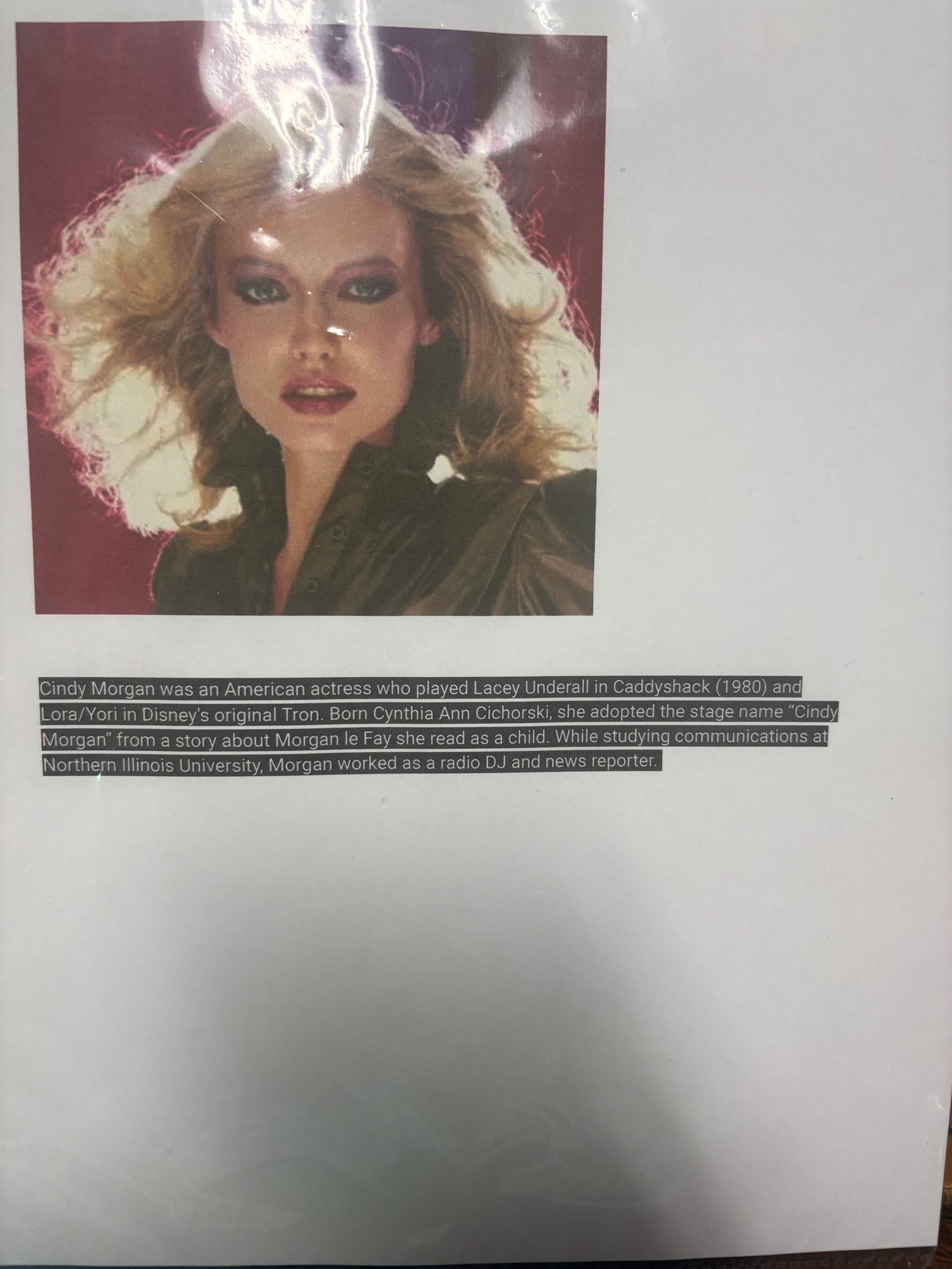 Tron "Cindy Morgan" Autographed and Framed 20x16 Framed and Matted Photo. Inscribed. Beckett COA!