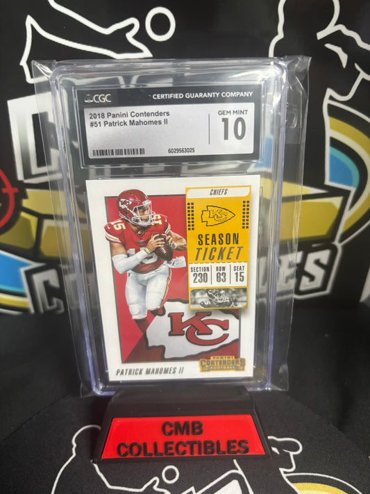 2018 Panini Contenders Patrick Mahomes #51! CGC Graded GEM MINT 10! Second Year. Season Ticket.