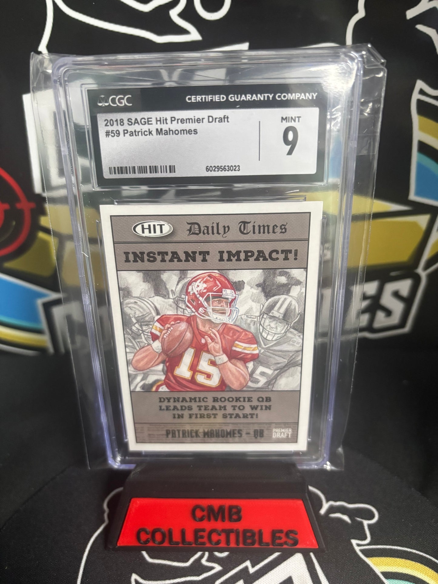 2018 Sage Hit Premier Draft Patrick Mahomes RC 59. CGC 9.
