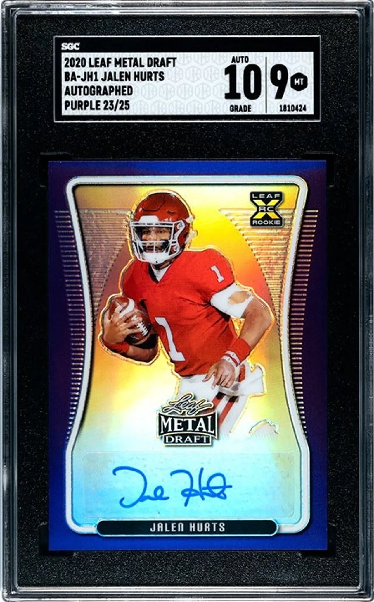 2020 Leaf Metal Draft Jalen Hurts #BA-JH1 Auto Purple 23/25 Graded 10/9!