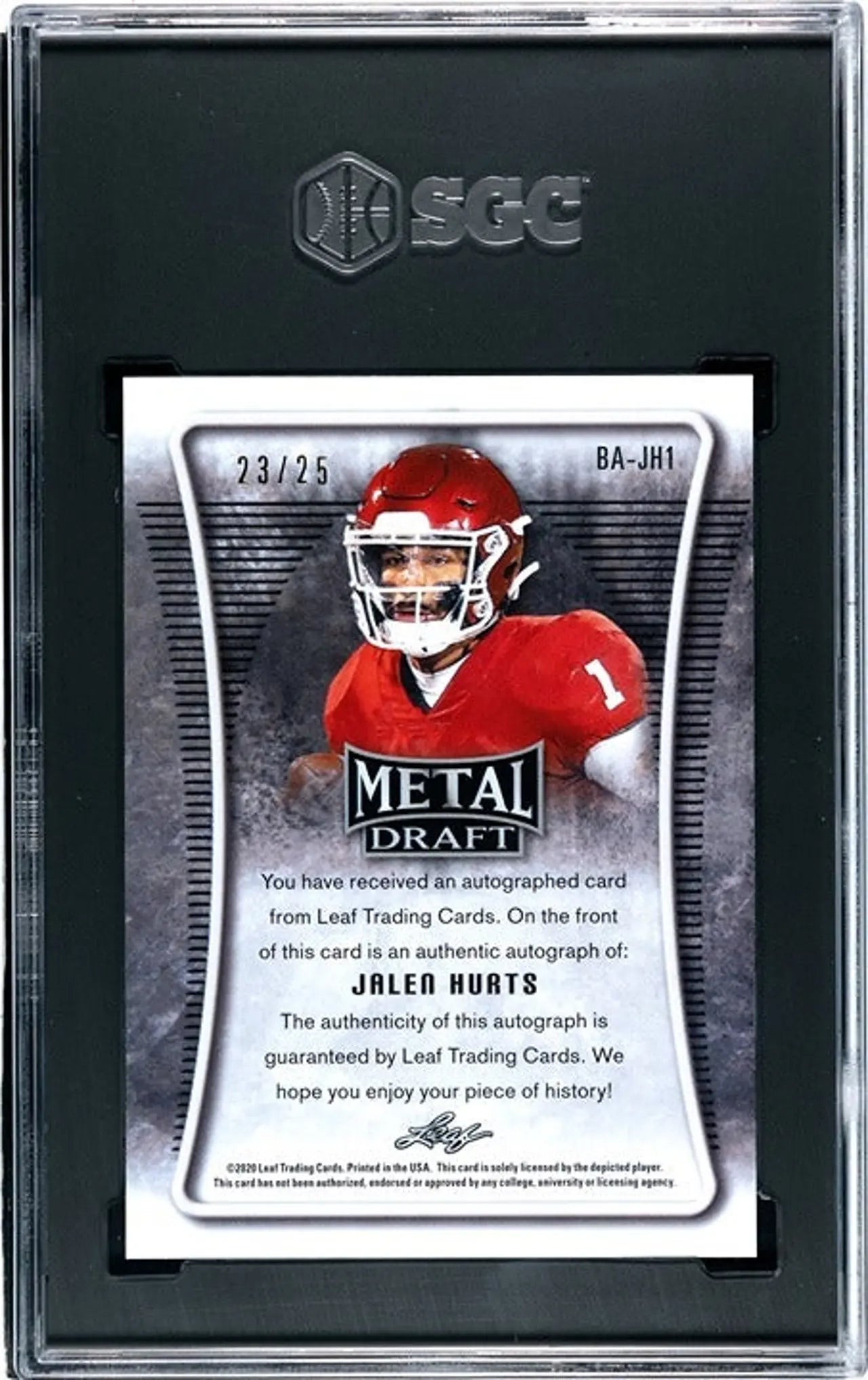 2020 Leaf Metal Draft Jalen Hurts #BA-JH1 Auto Purple 23/25 Graded 10/9!