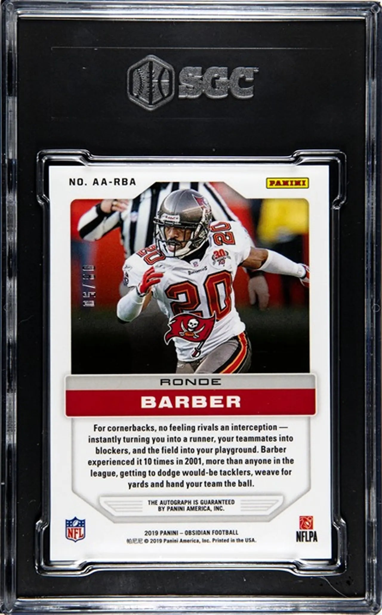 2019 Panini Obsidian Ronde Barber Aurora Autograph Limited SGC 10/9.5!