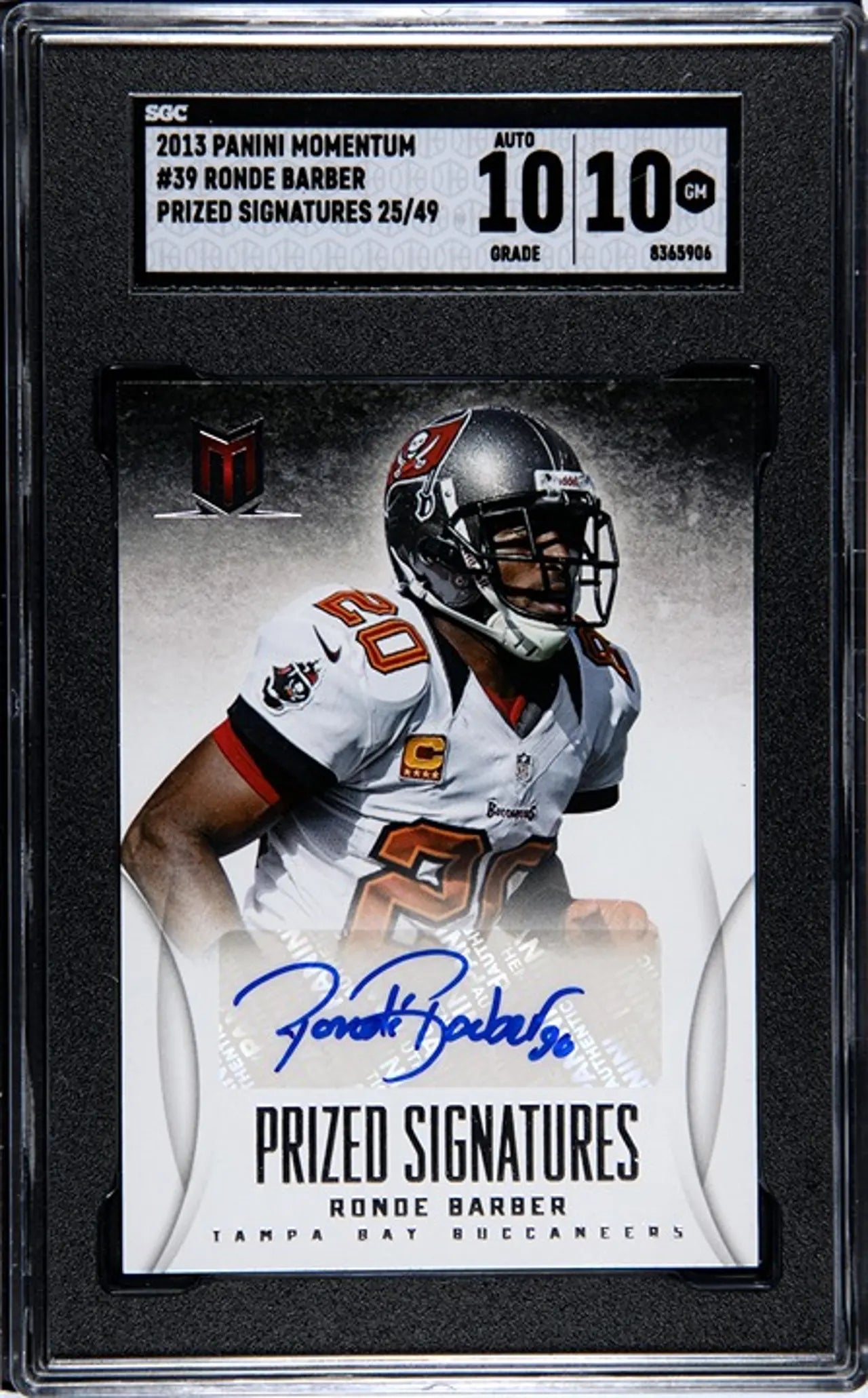 2013 Panini Momentum Ronde Barber Prized Signature Limited Graded 10/10!