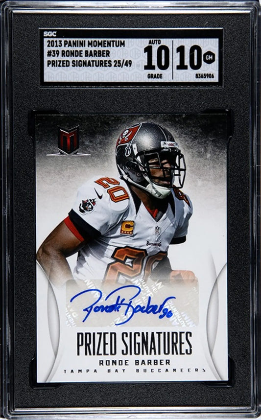 2013 Panini Momentum Ronde Barber Prized Signature Limited Graded 10/10!
