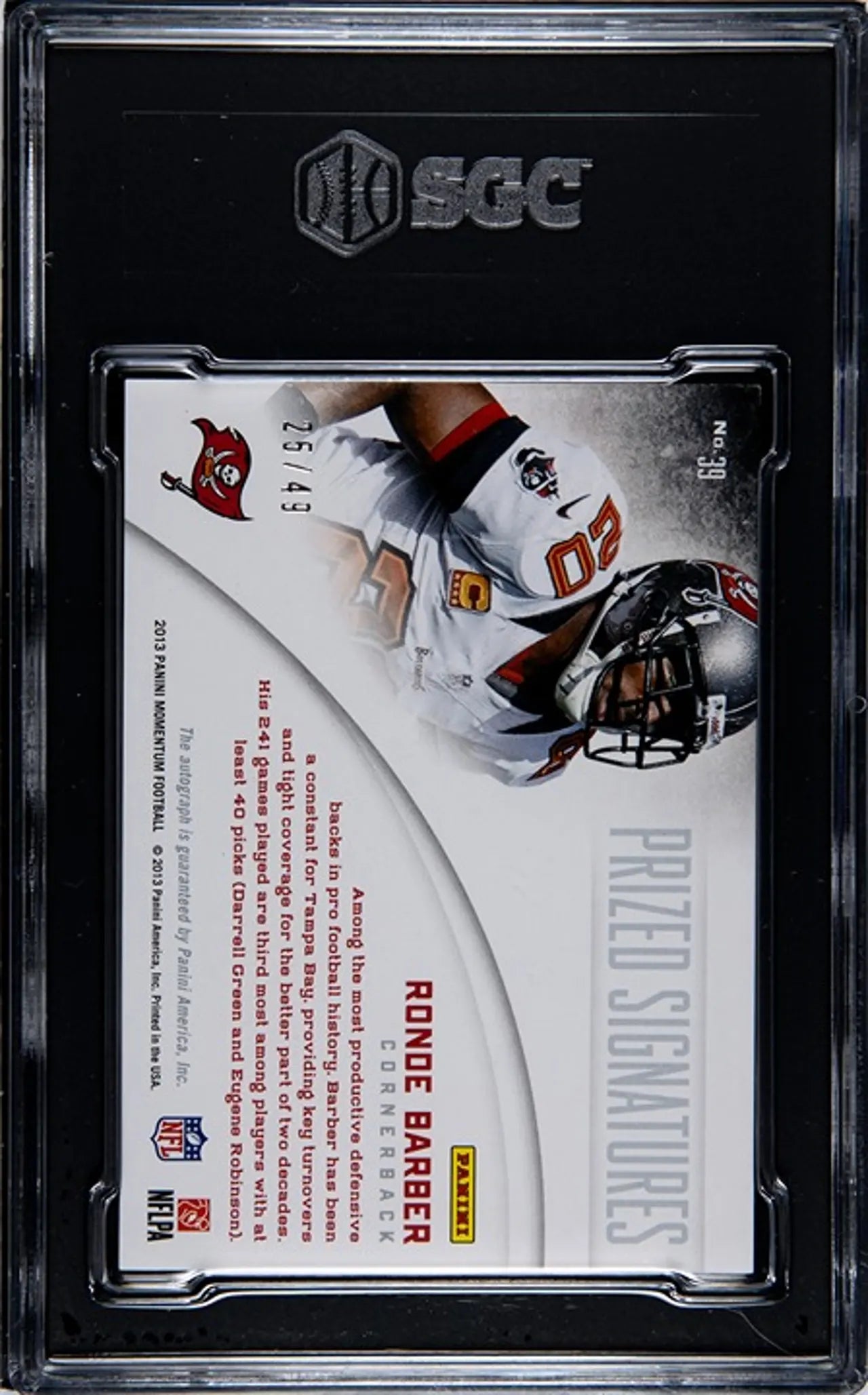 2013 Panini Momentum Ronde Barber Prized Signature Limited Graded 10/10!