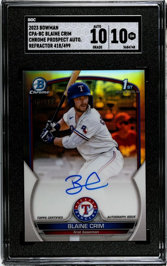 2023 Bow Chrome Pros. Refractor Blaine Crim #CPA-BC Auto Lim. SGC 10/10!