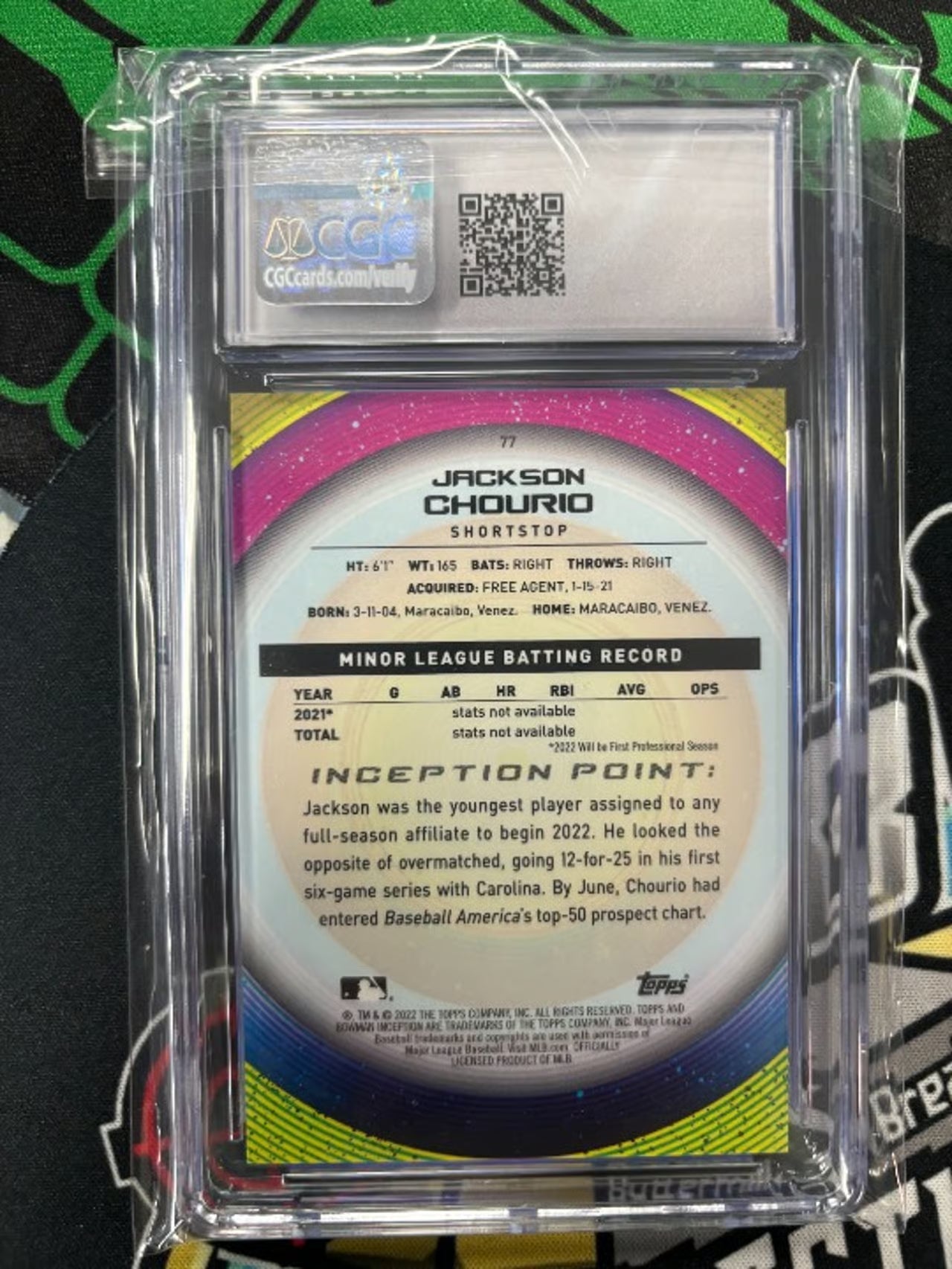 2022 Bowman Inception Jackson Chourio #77 1st Bowman Graded GEM MINT 10!
