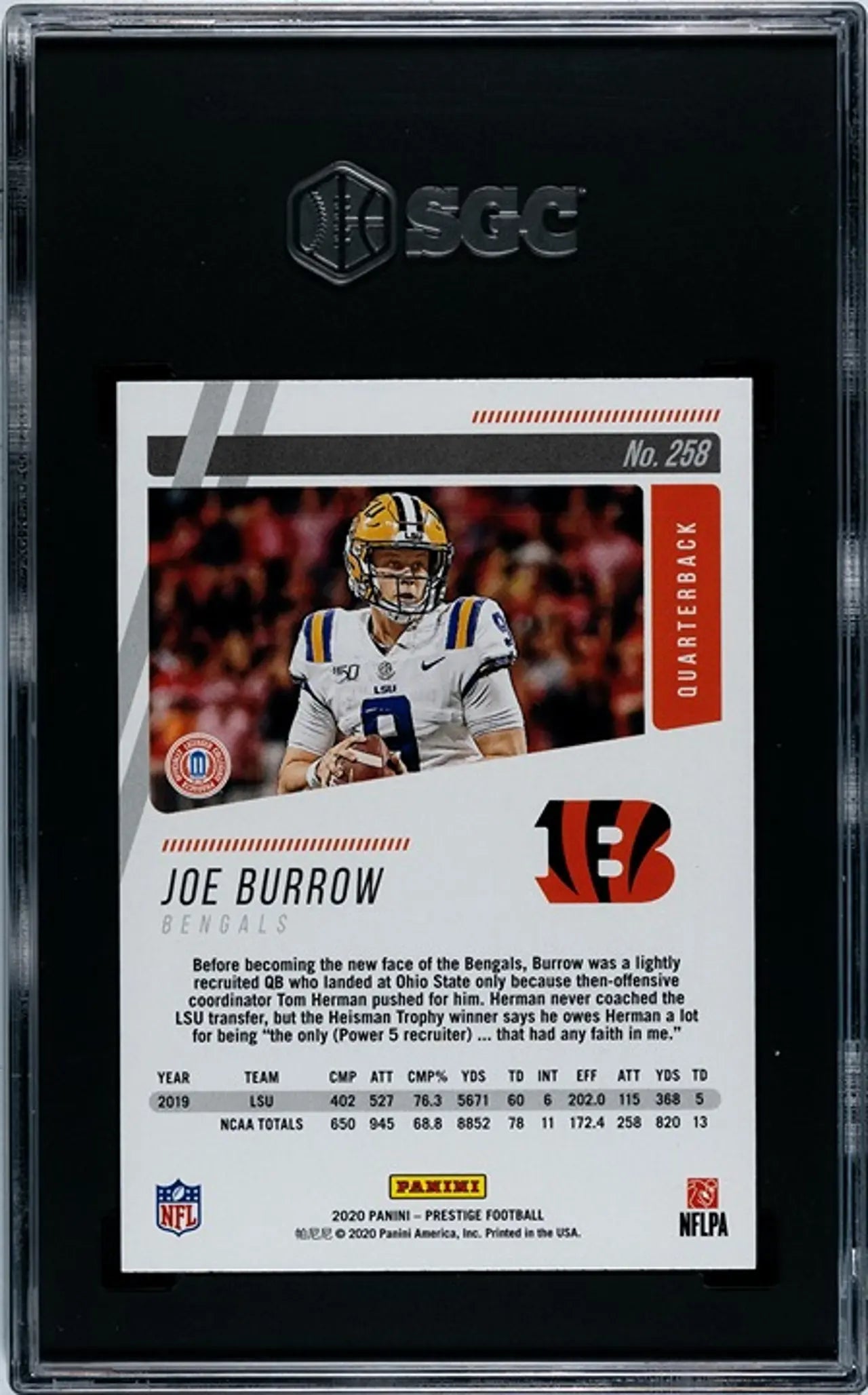 2020 Panini Prestige Joe Burrow RC #258 SGC 9.5!