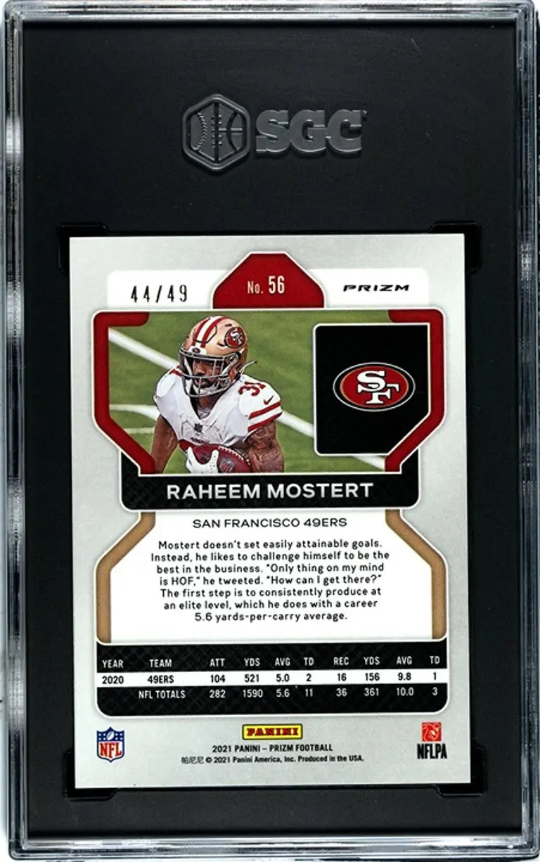 2021 Panini Prizm Raheem Mostert Purple Power Prizm 44/49 SGC 9.5!