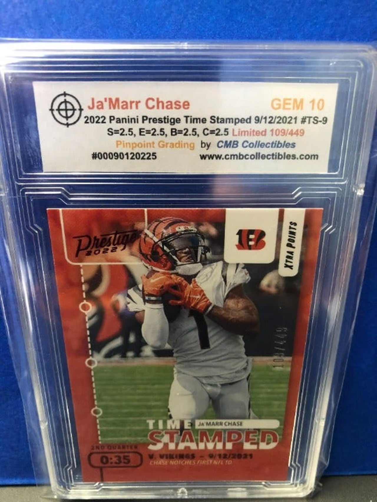 2022 Panini Prestige Ja'Marr Chase Time Stamped #TS-9 Limited 109/449 Graded 10!