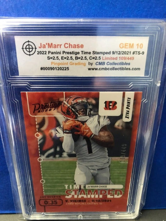2022 Panini Prestige Ja'Marr Chase Time Stamped #TS-9 Limited 109/449 Graded 10!