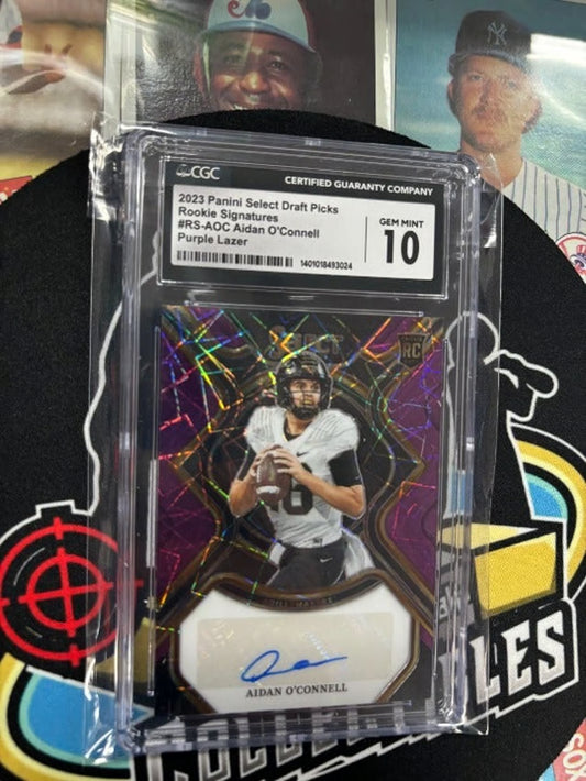 2023 Panini Sel DP Aidan O'Connell Purple Lazer Rookie Sig! Graded 10/10!