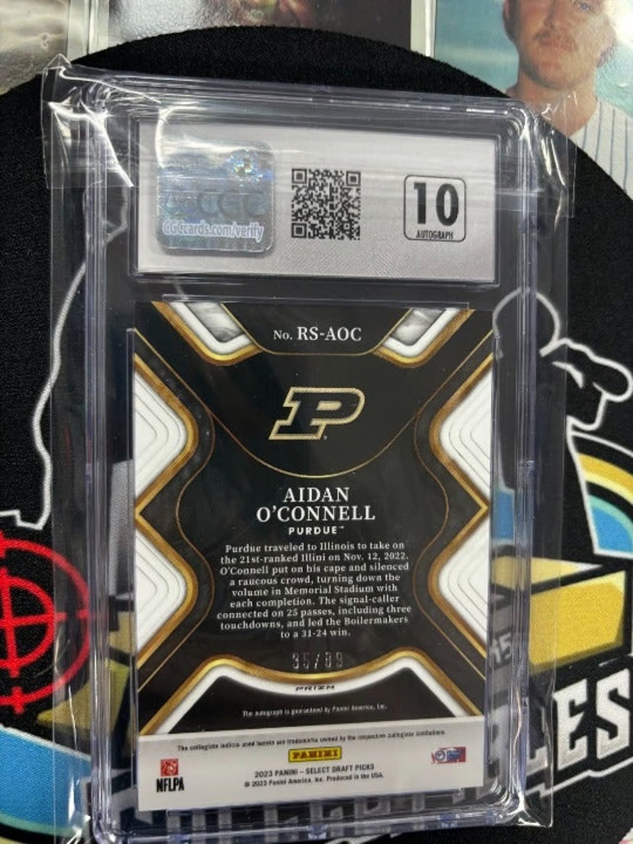 2023 Panini Sel DP Aidan O'Connell Purple Lazer Rookie Sig! Graded 10/10!