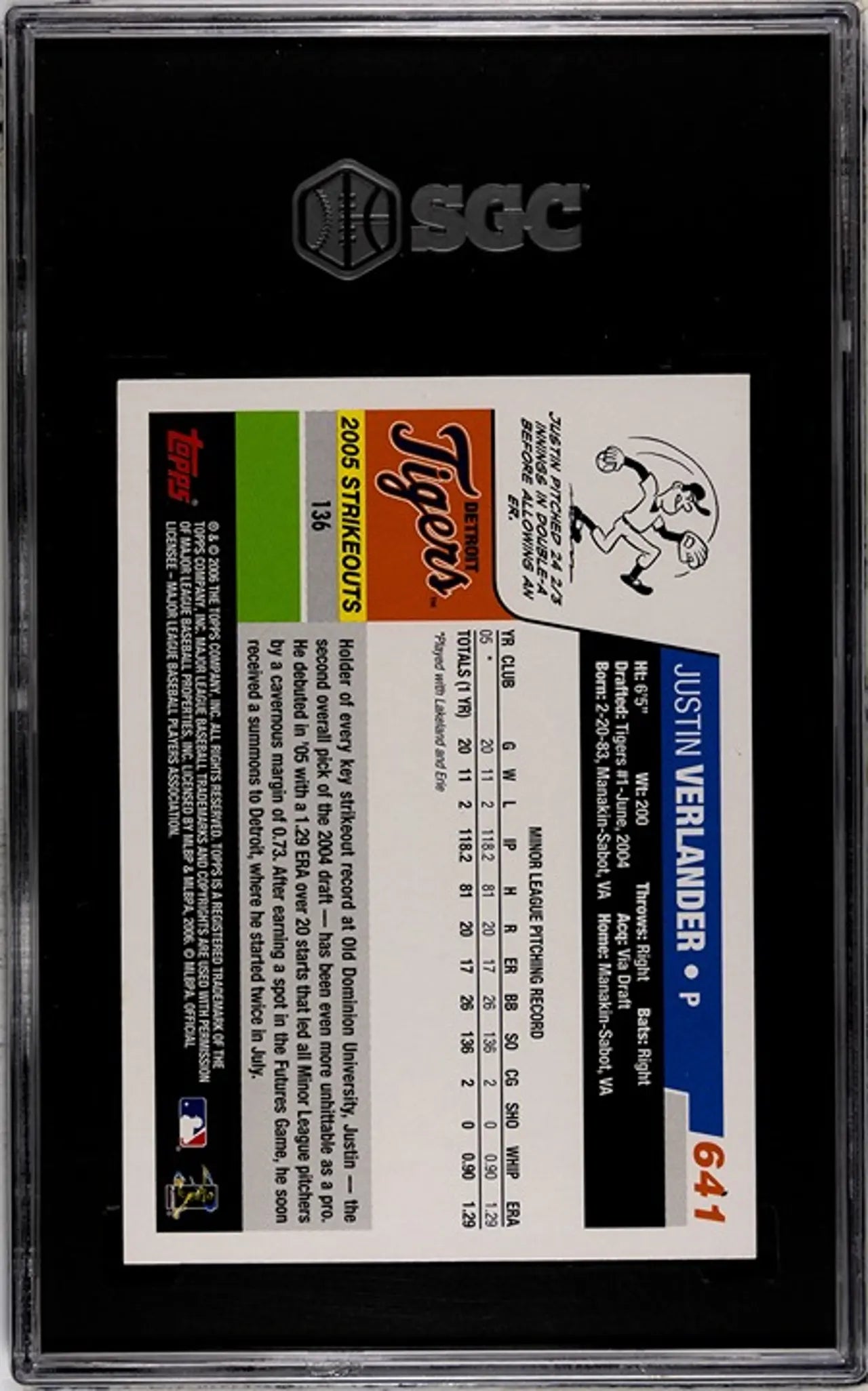2006 Topps Justin Verlander #641 RC SGC 10!