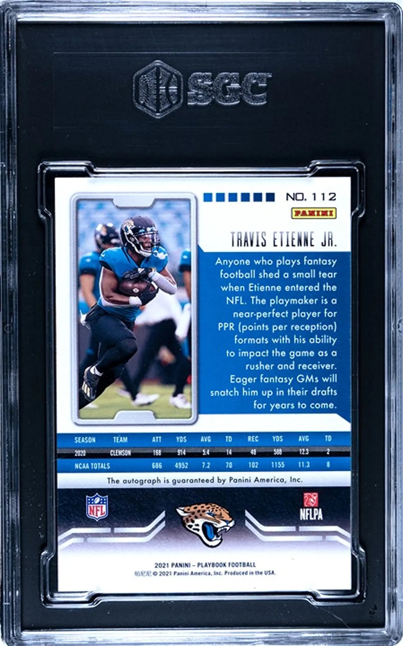 2021 Panini Playbook Travis Etienne Jr. #112 Auto 46/49 SGC Graded 10/8.5!