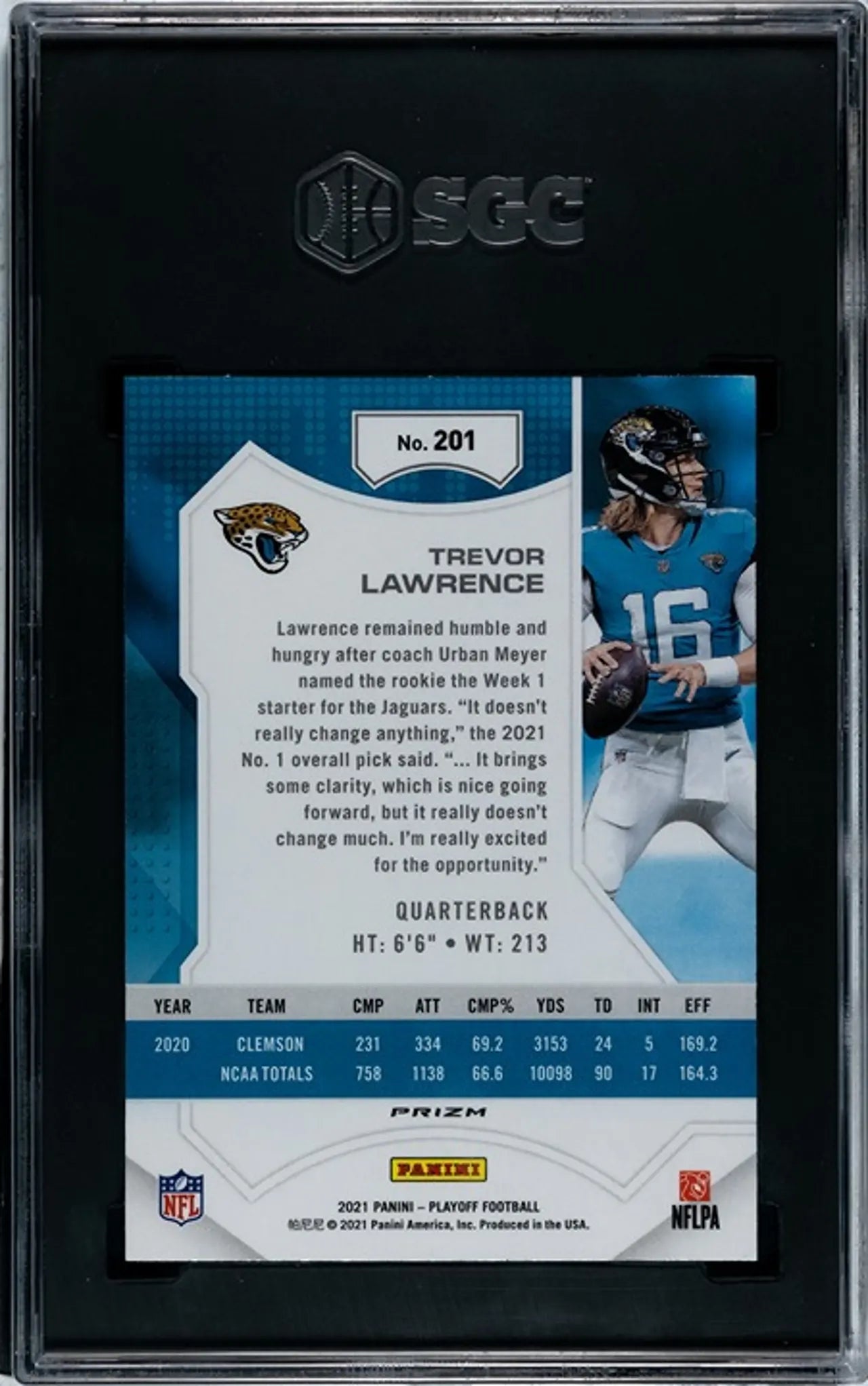 2021 Panini Playoff Trevor Lawrence RC #210 Sliver Prizm Plus Graded SGC 9.5!