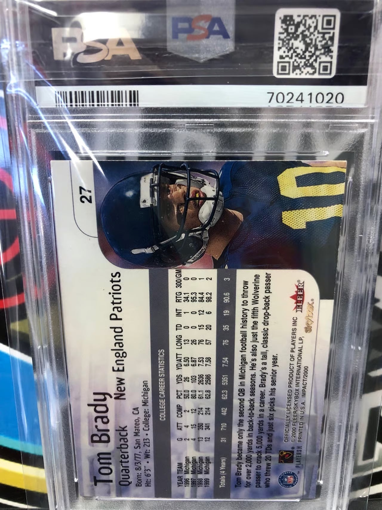 2000 Skybox Impact Tom Brady RC #27 PSA Graded 7!