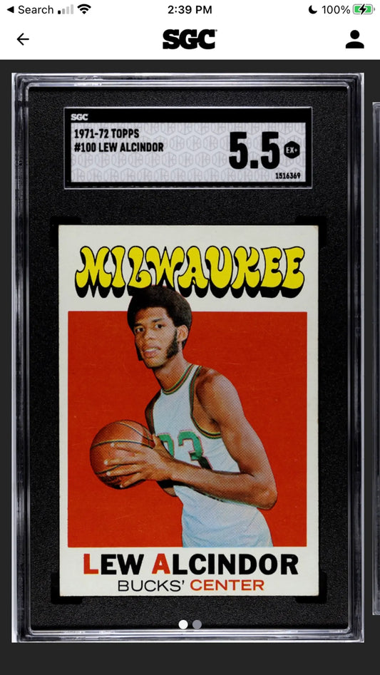 1971-72 Topps Lew Alcindor #100 SGC 5.5!
