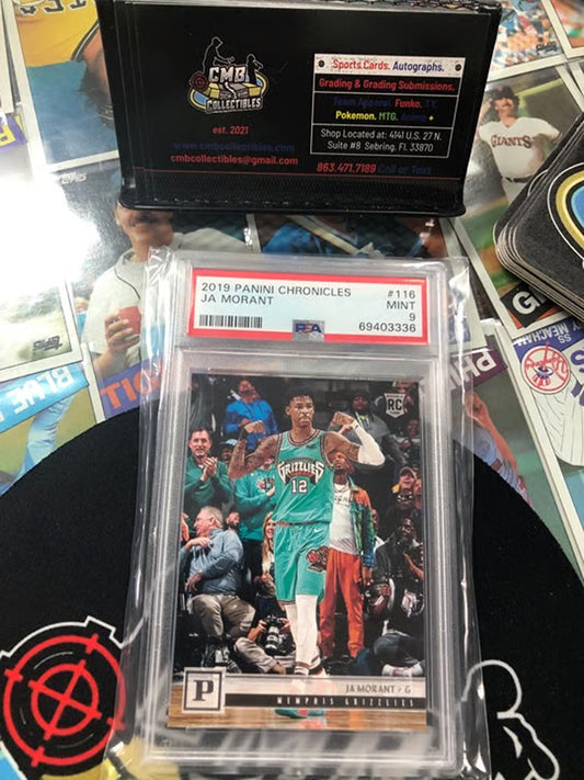 2019 Panini Chronicles Ja Morant RC #116 PSA 9. Noted Fans on card!