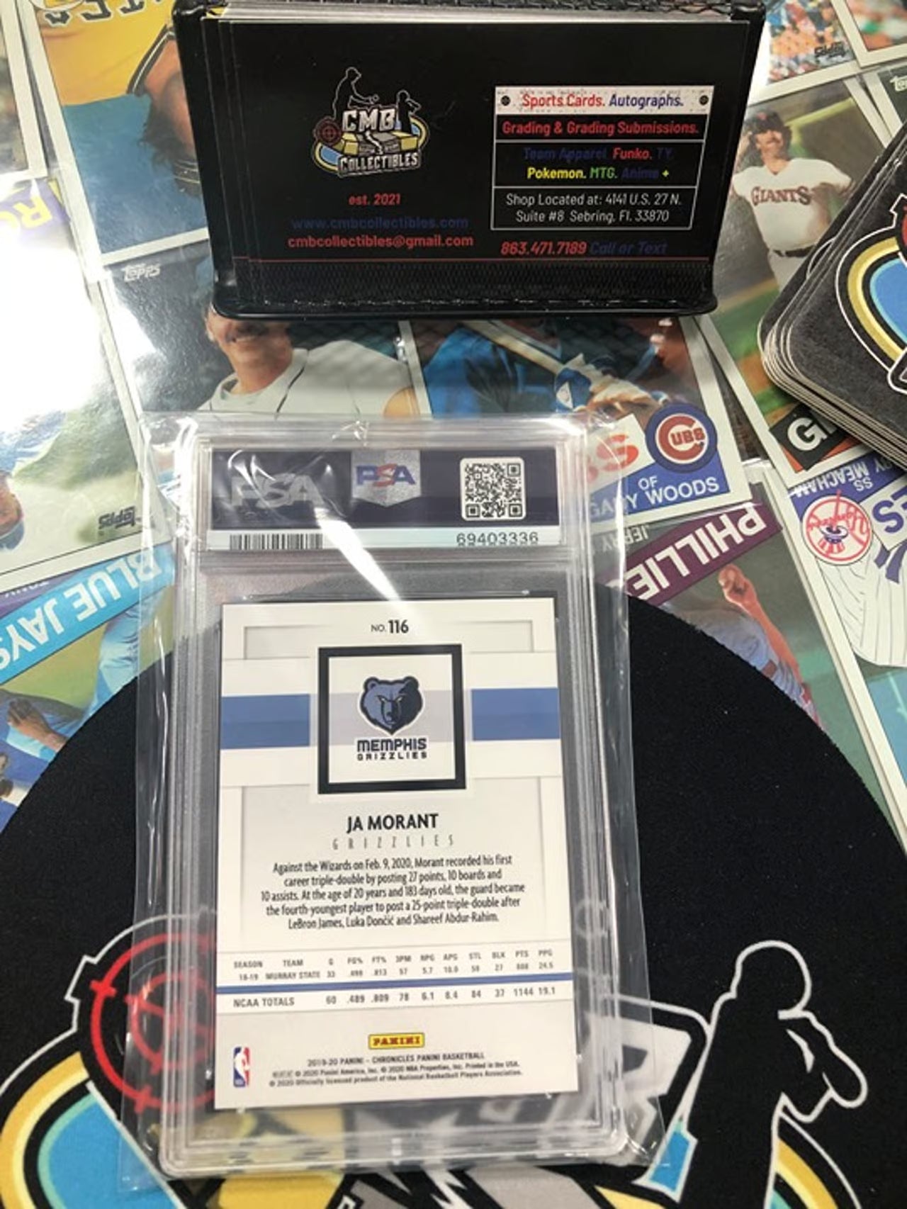 2019 Panini Chronicles Ja Morant RC #116 PSA 9. Noted Fans on card!