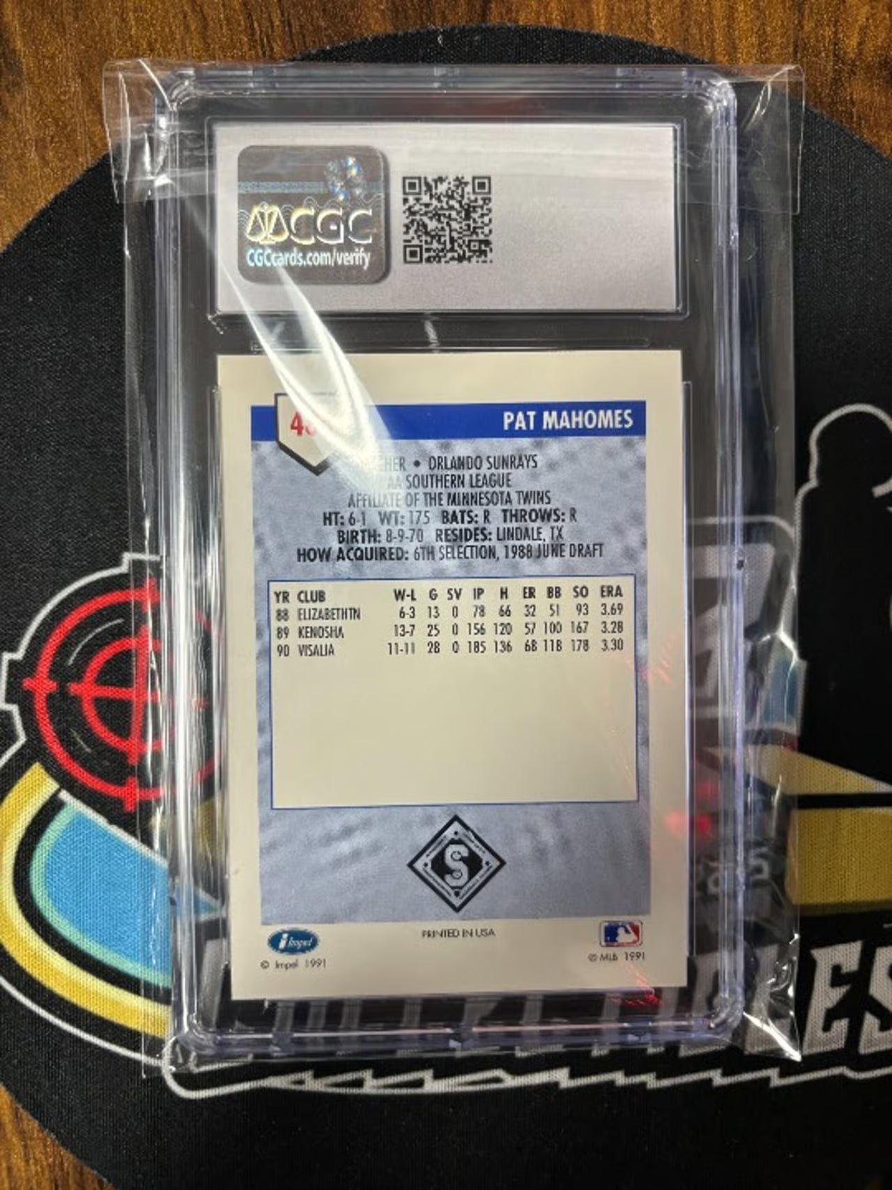 1991 Line Drive AA Pat Mahomes (Senior) #485 Minors RC Graded 7.5!