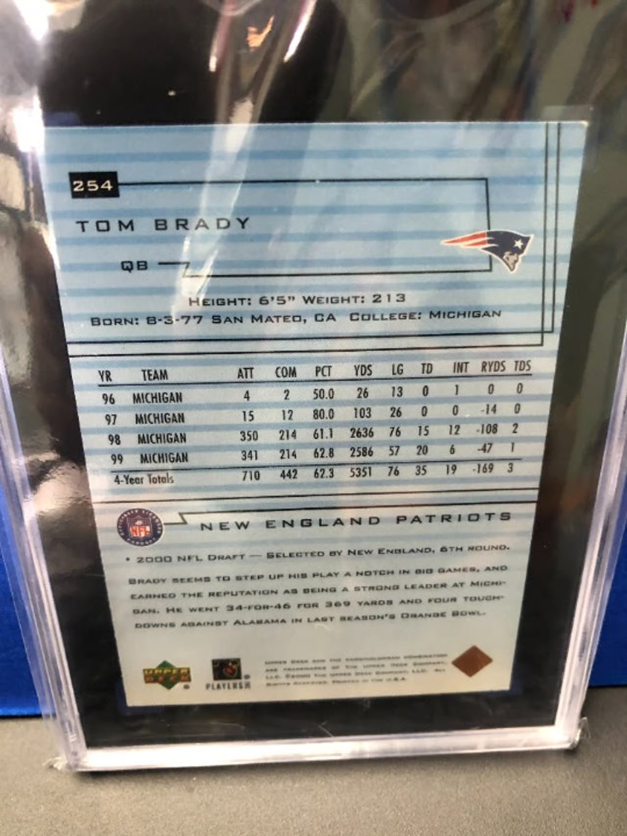 2000 Upper Deck Star Rookie Tom Brady #254 SGC Graded 5!