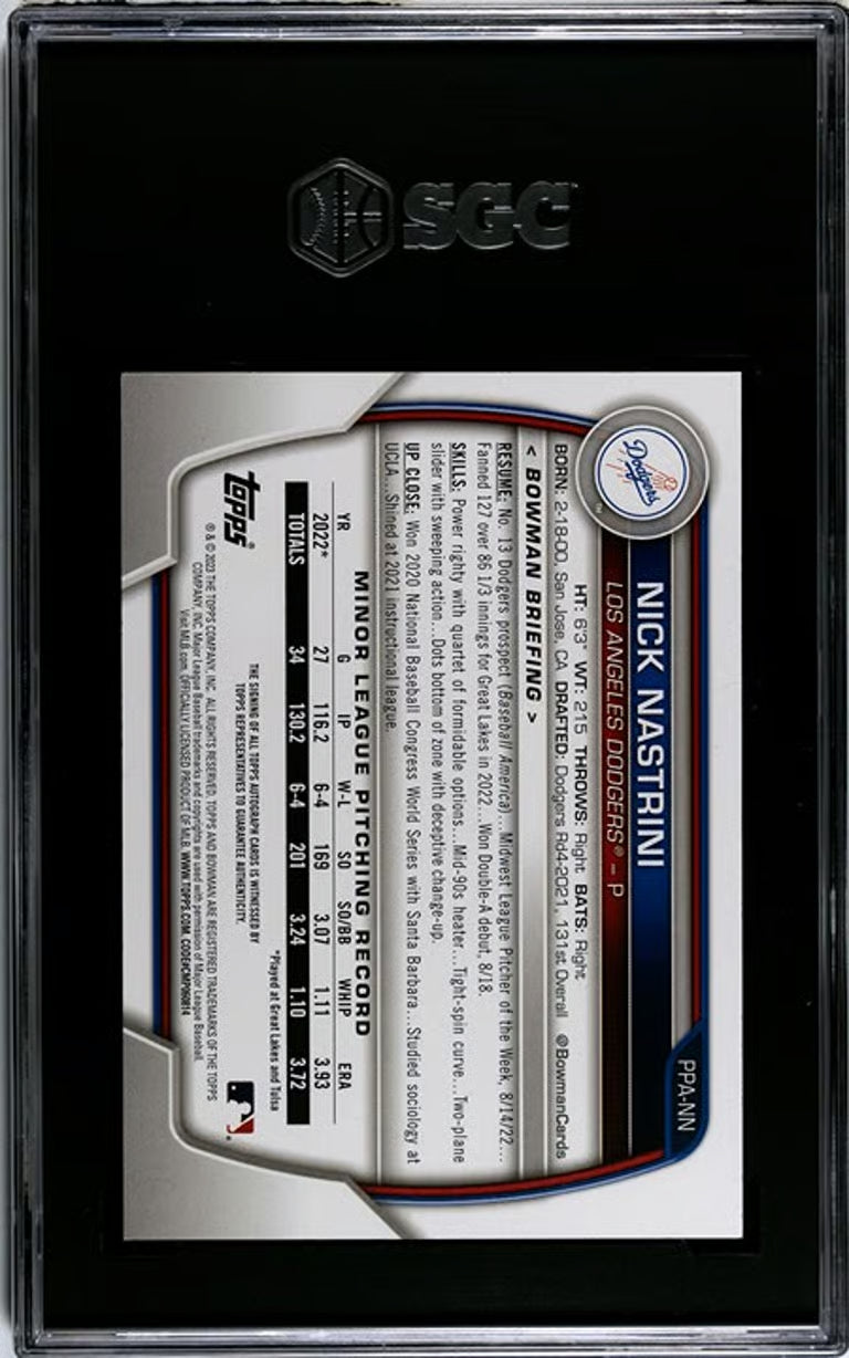 2023 Bowman Chrome Pros. Nick Nastrini #PPA-NN SGC GEM 10/10 Auto!