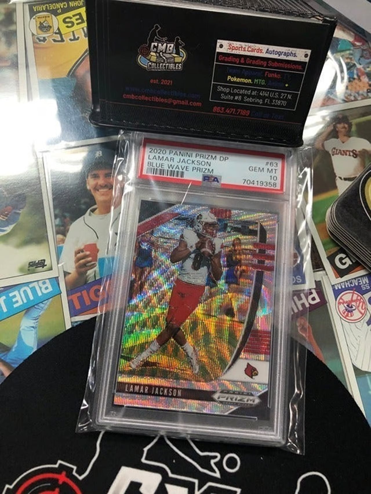 2020 Pan Prizm DP Lamar Jackson Blue Wave Prizm POP 2! #63 PSA 10!