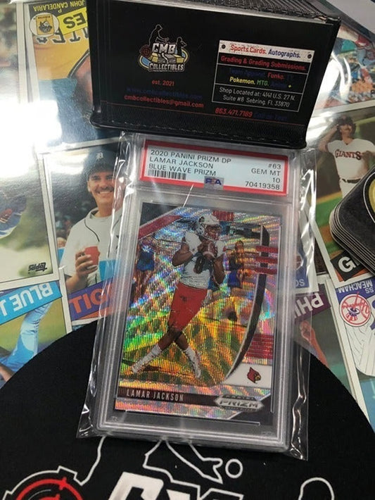 2020 Pan Prizm DP Lamar Jackson Blue Wave Prizm POP 2! #63 PSA 10!