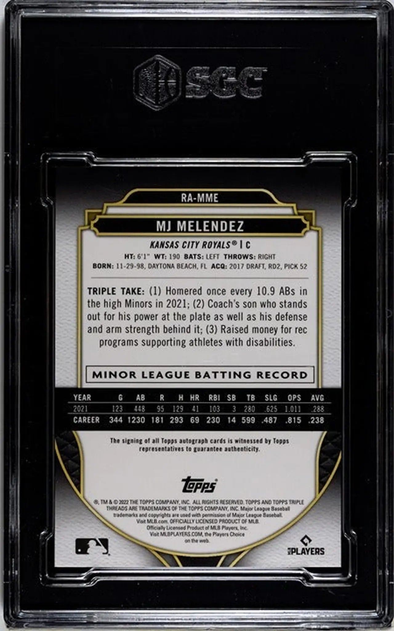 2022 Topps Triple Threads MJ Melendez Autograph 48/50 RC Emerald Graded 10/9!