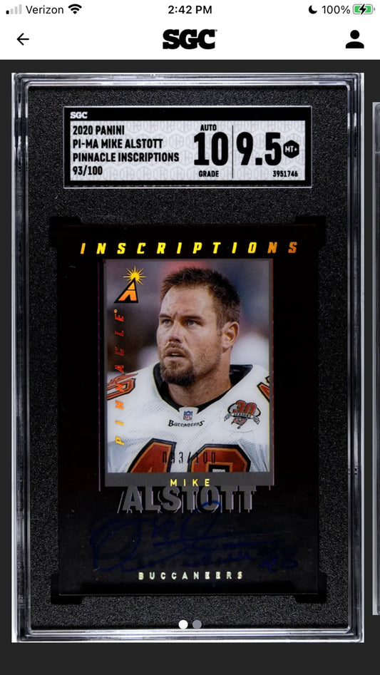 2020 Panini Pinnacle Inscriptions Mike Alstott 93/100 Auto SGC 10/9.5!!