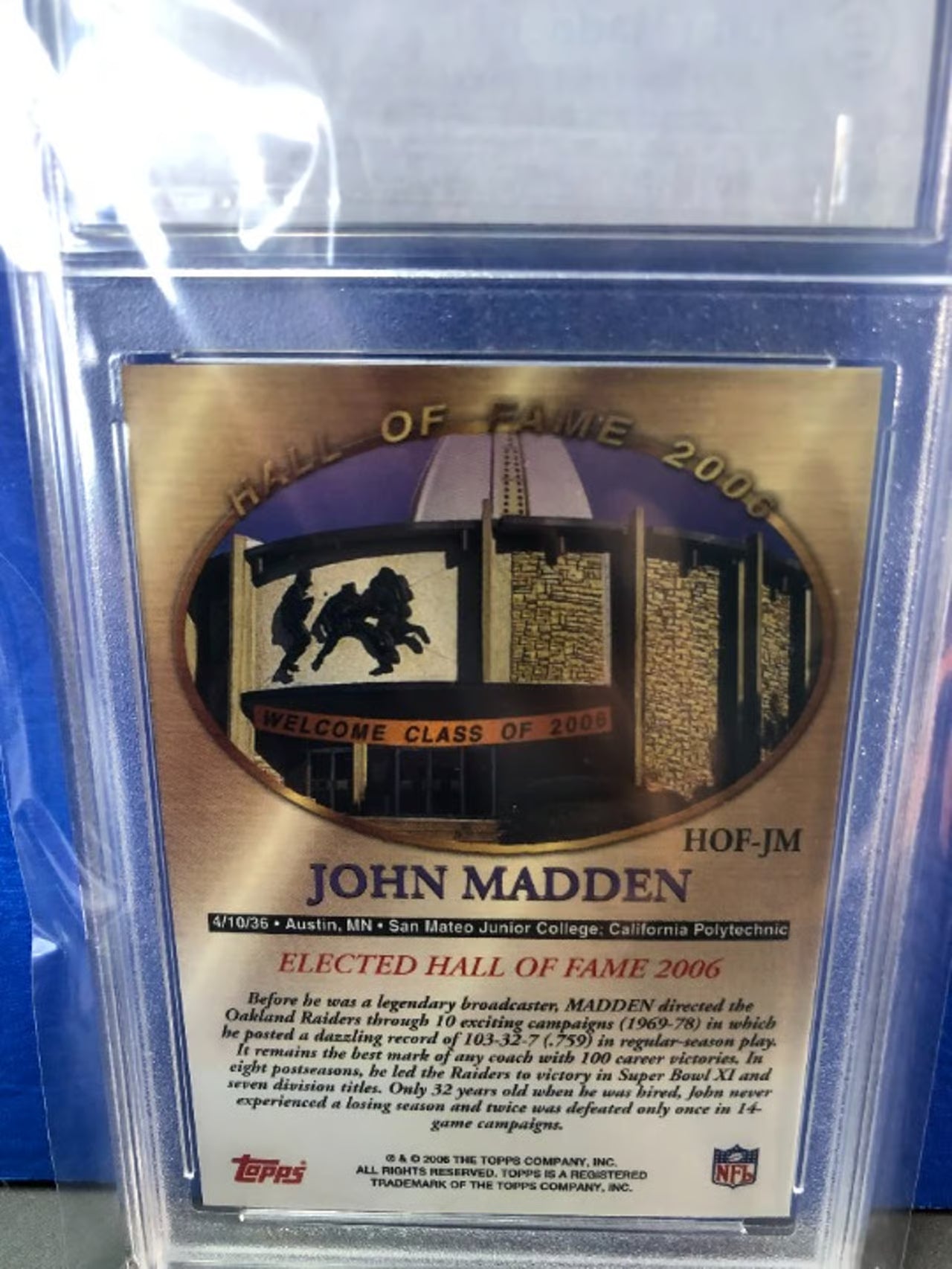 2006 Topps HOF set of 6 w John Madden HOF Class of 2006 Coach HOF-JM Graded 9.5!