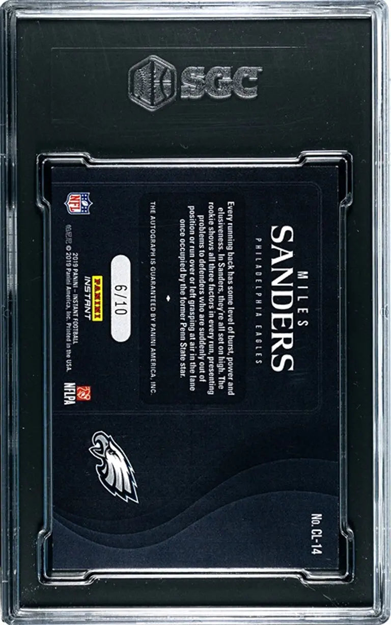 2019 Panini Instant Miles Sanders RC #CL-14 Cent. Leather Auto 6/10!