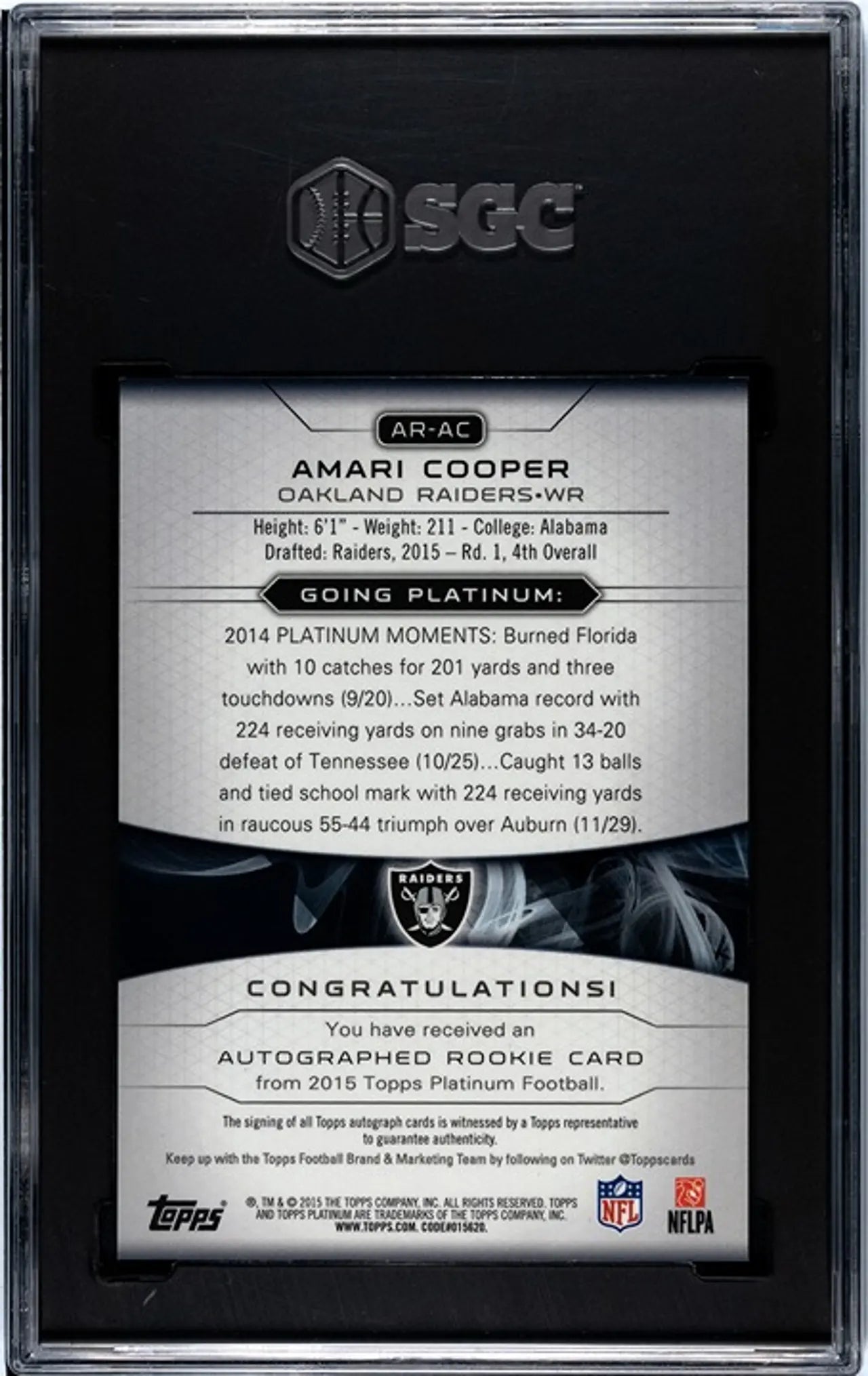 2015 Topps Platinum Amari Cooper Auto RC Lim 25/50! GRADED GEM 10/10!