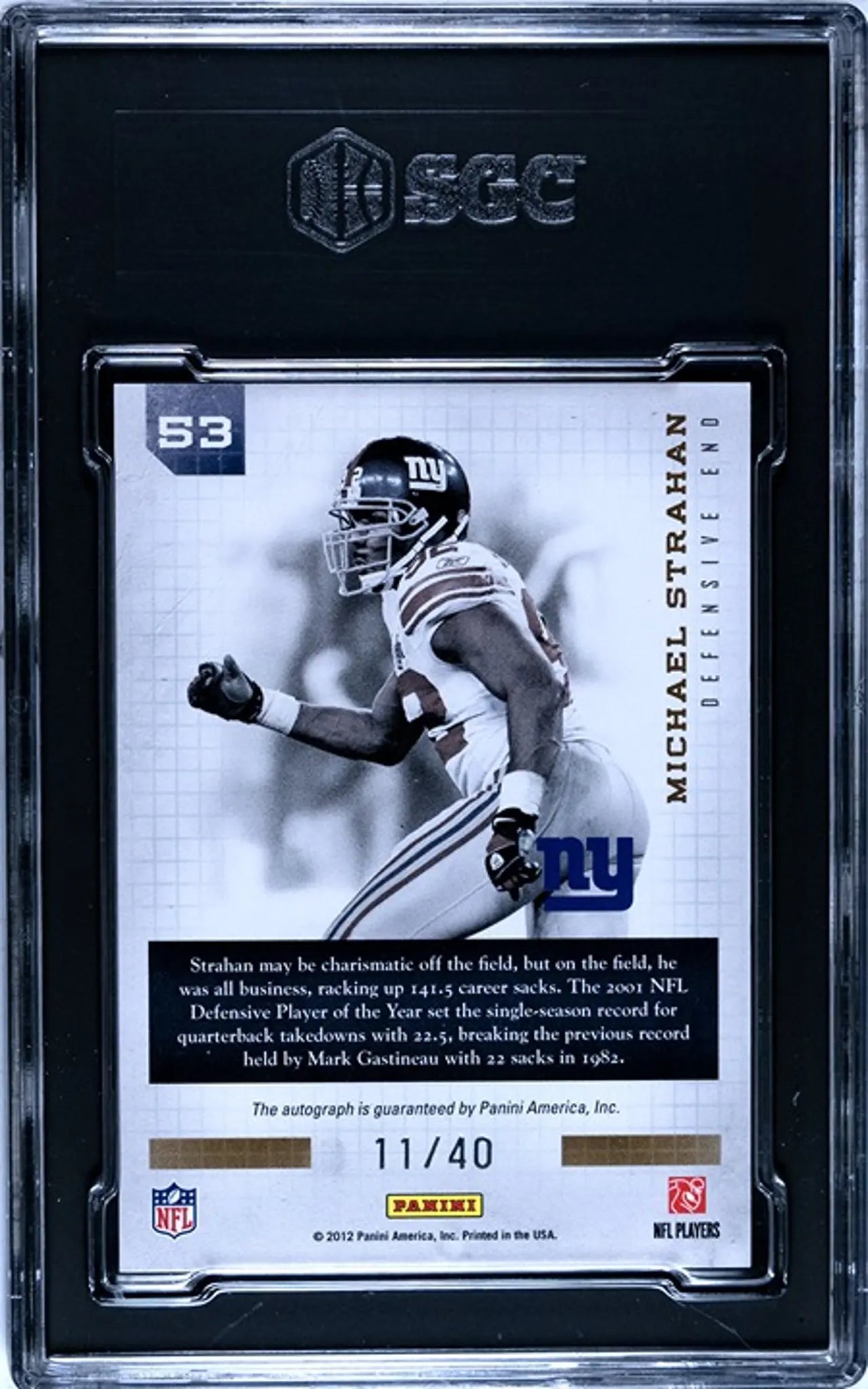 2012 Panini Playbook Michael Strahan #53 Auto 11/40 Graded SGC 8.5!