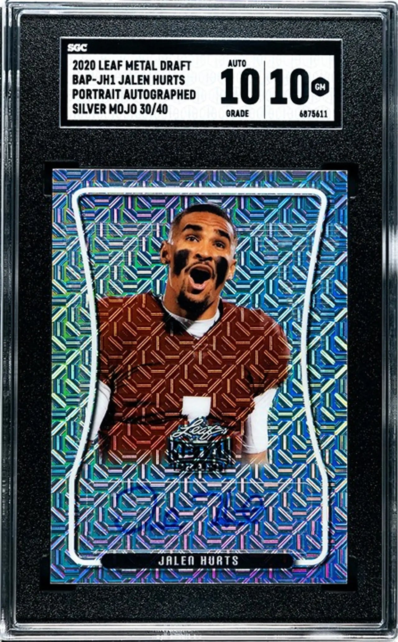2020 Leaf Metal Draft Jalen Hurts Portrait Auto Silver Mojo Graded 10/10!