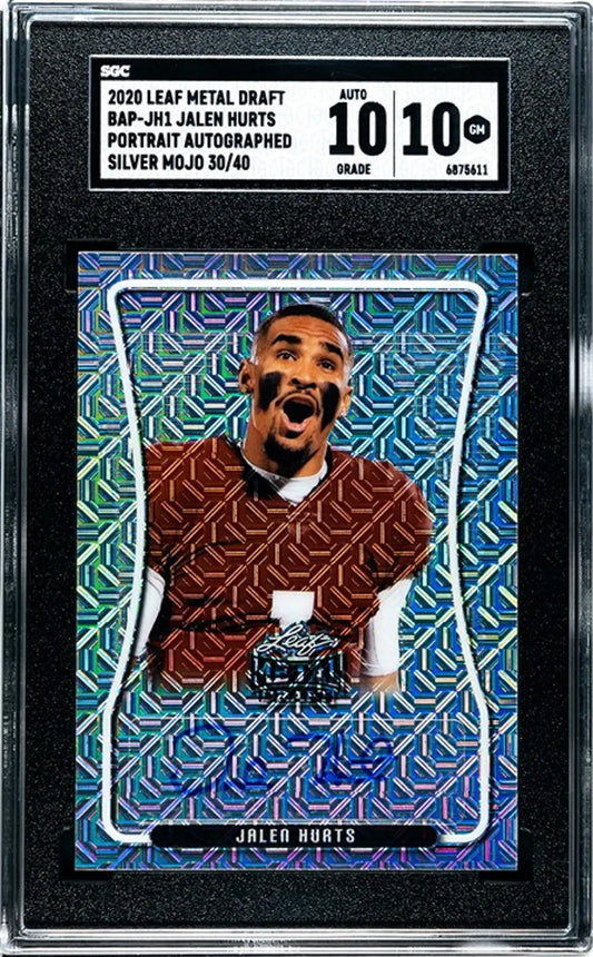 2020 Leaf Metal Draft Jalen Hurts Portrait Auto Silver Mojo Graded 10/10!